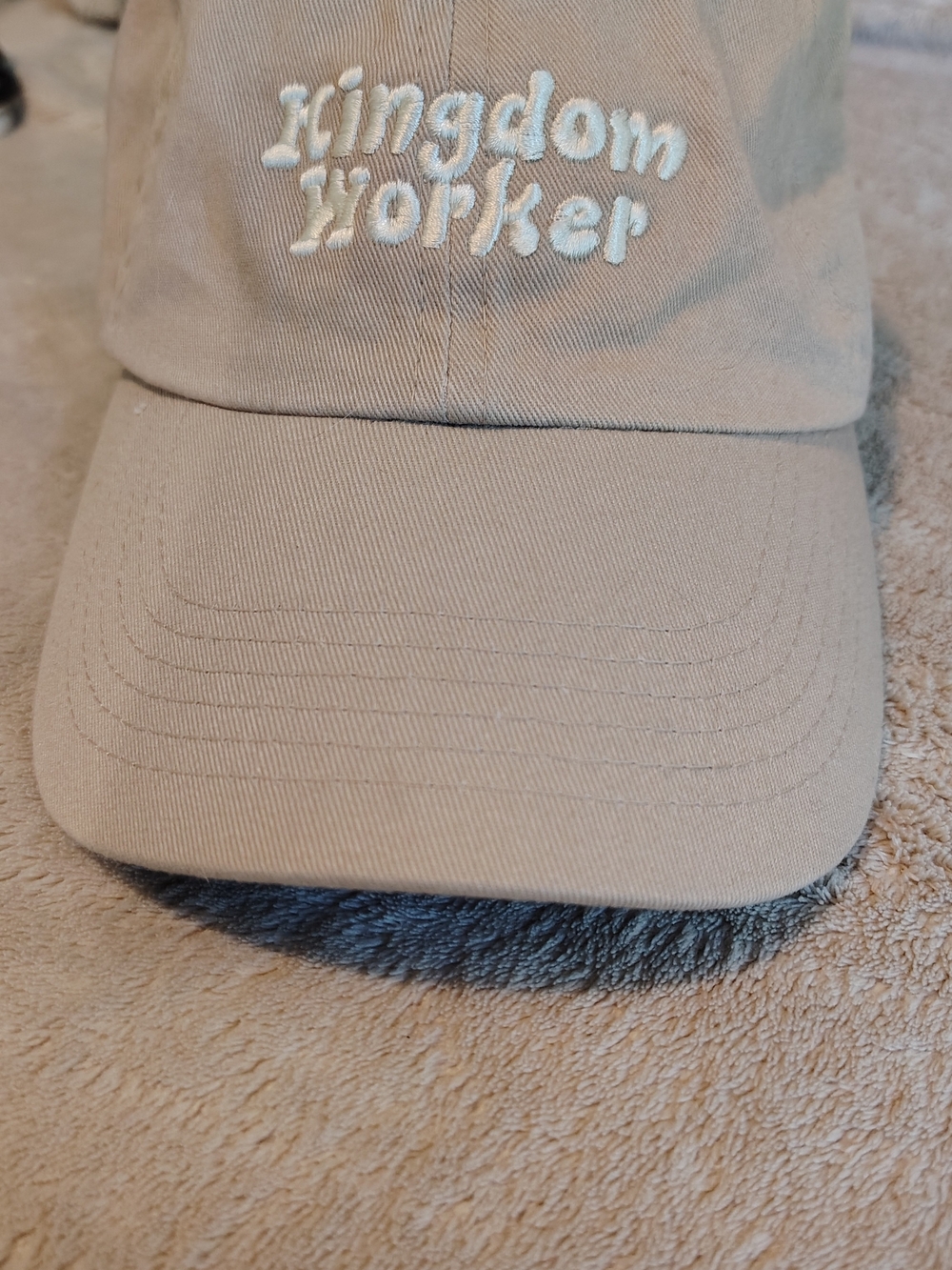 Kingdom Worker Embroidered Beige Baseball Cap